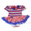 American's Birthday Red White Blue Striped Star Baby Bodysuit Red White Striped Pettiskirt & Red Royal Blue Vintage Garden Rosettes Lacing JS4527
